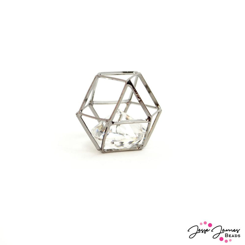 Caged Crystal Bead in Gunmetal 20mm