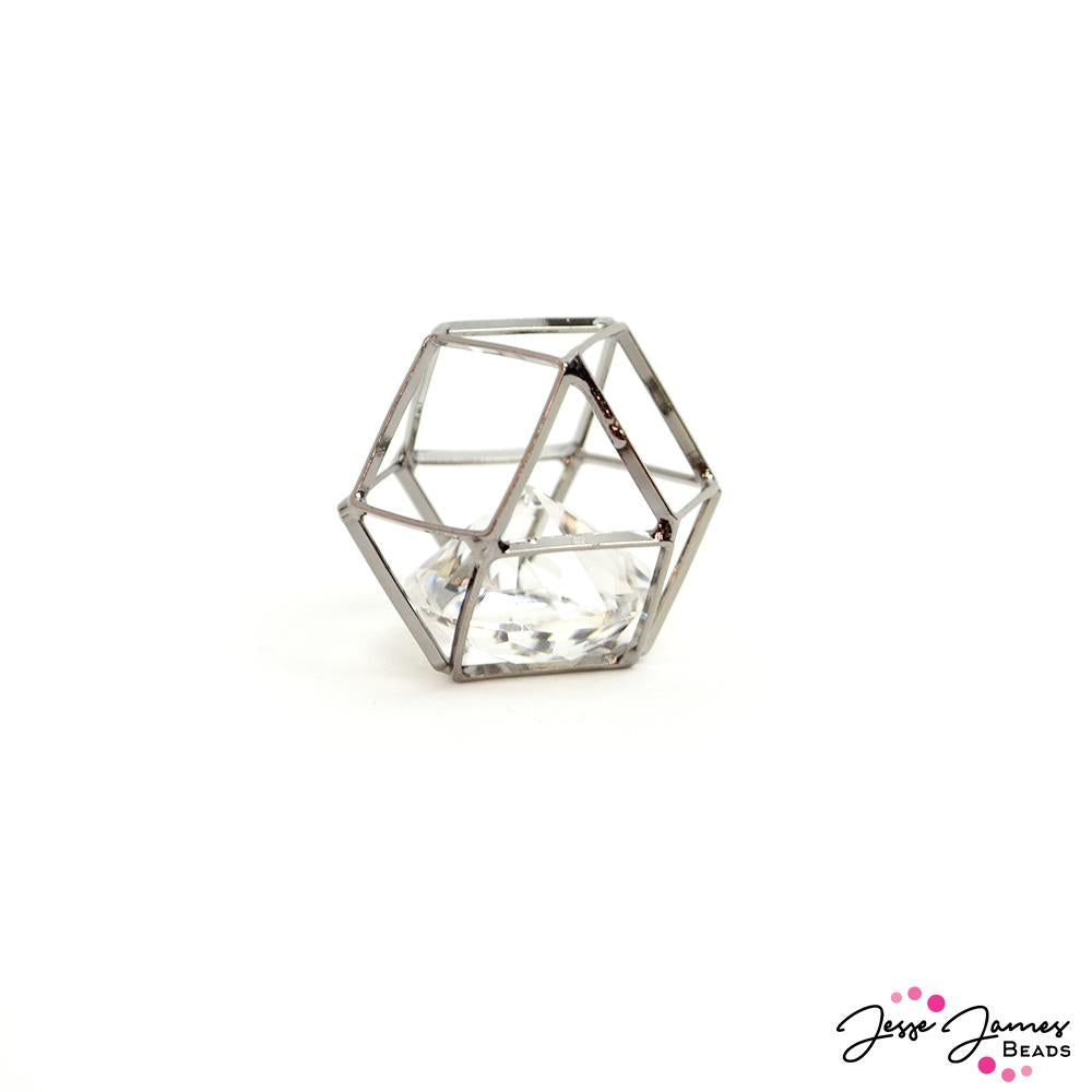 Caged Crystal Bead in Gunmetal 20mm