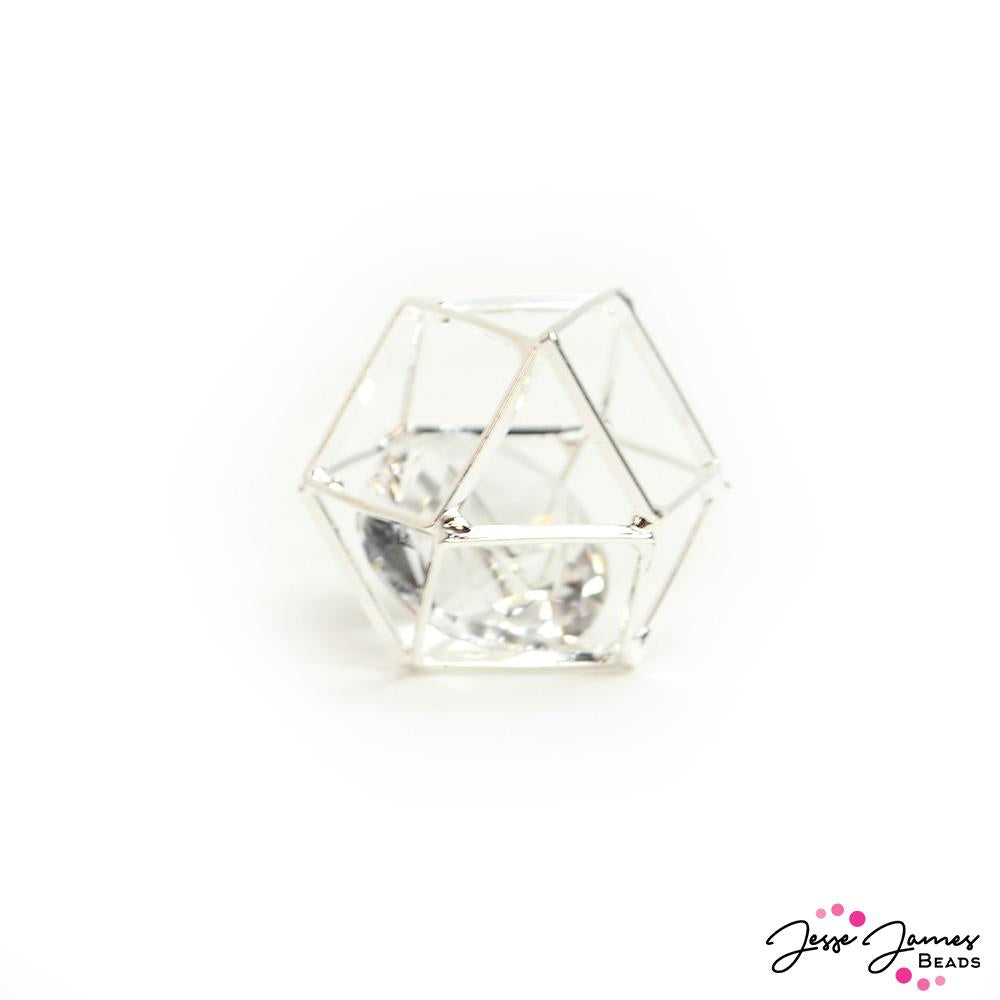 Caged Crystal Bead in Silver 20mm