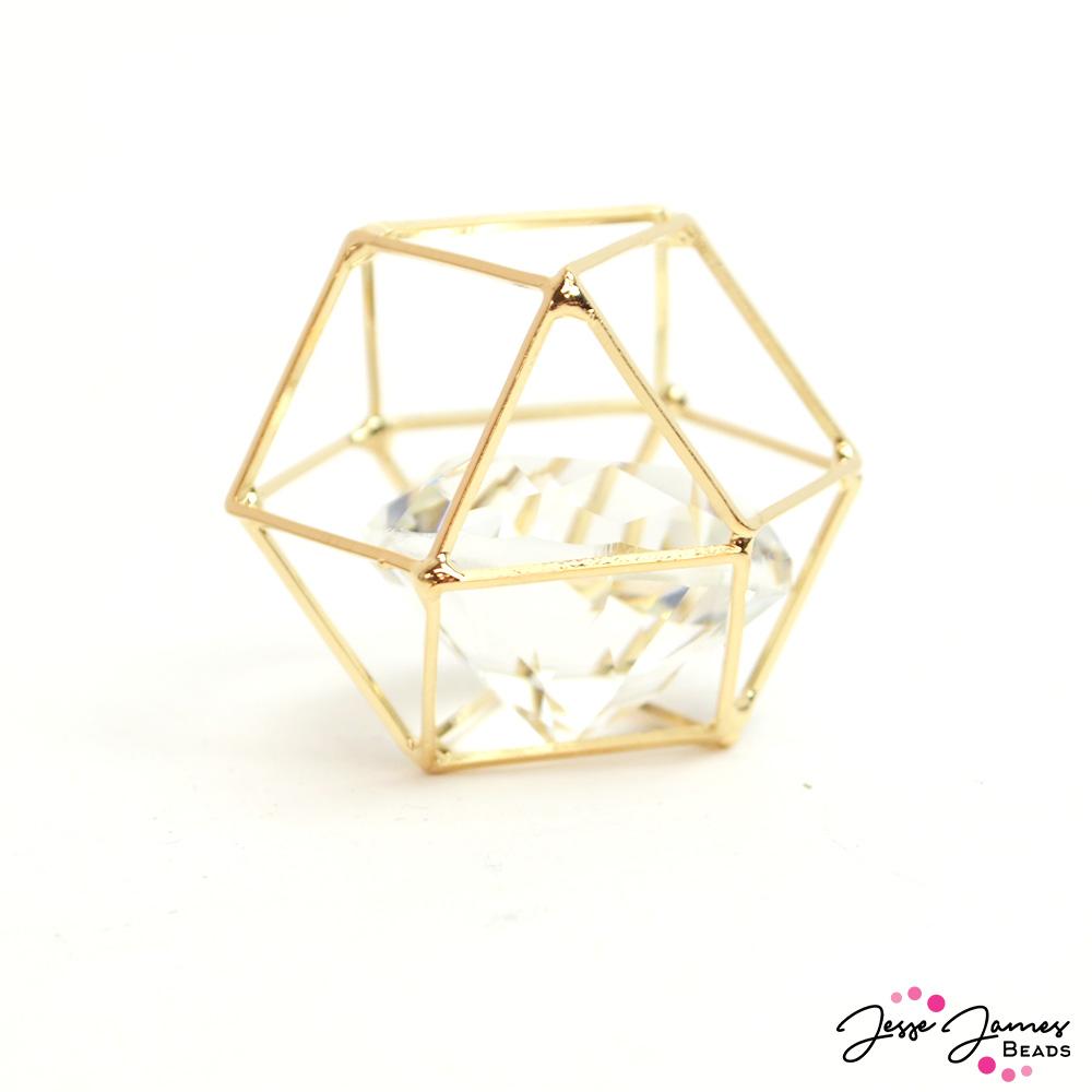Caged Crystal Bead in Gold 25mm