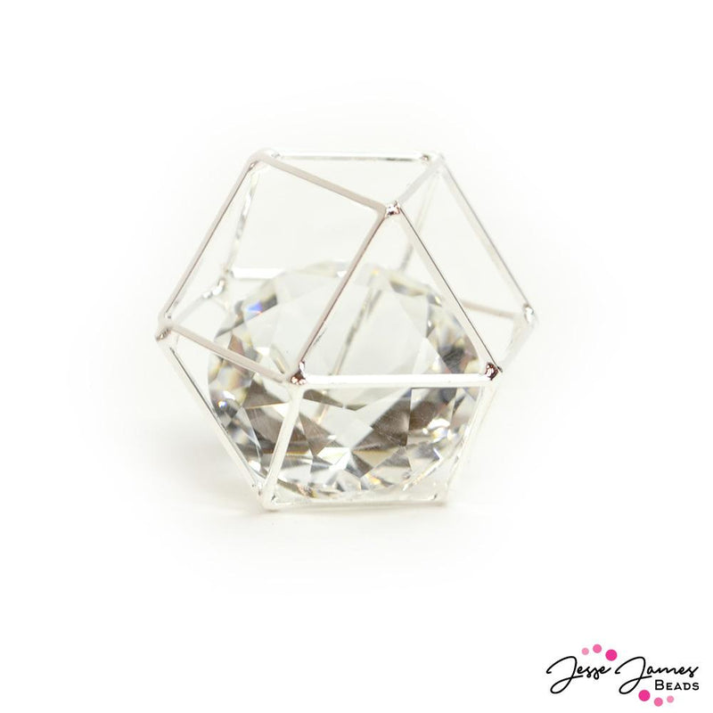 Caged Crystal Bead in Silver 25mm