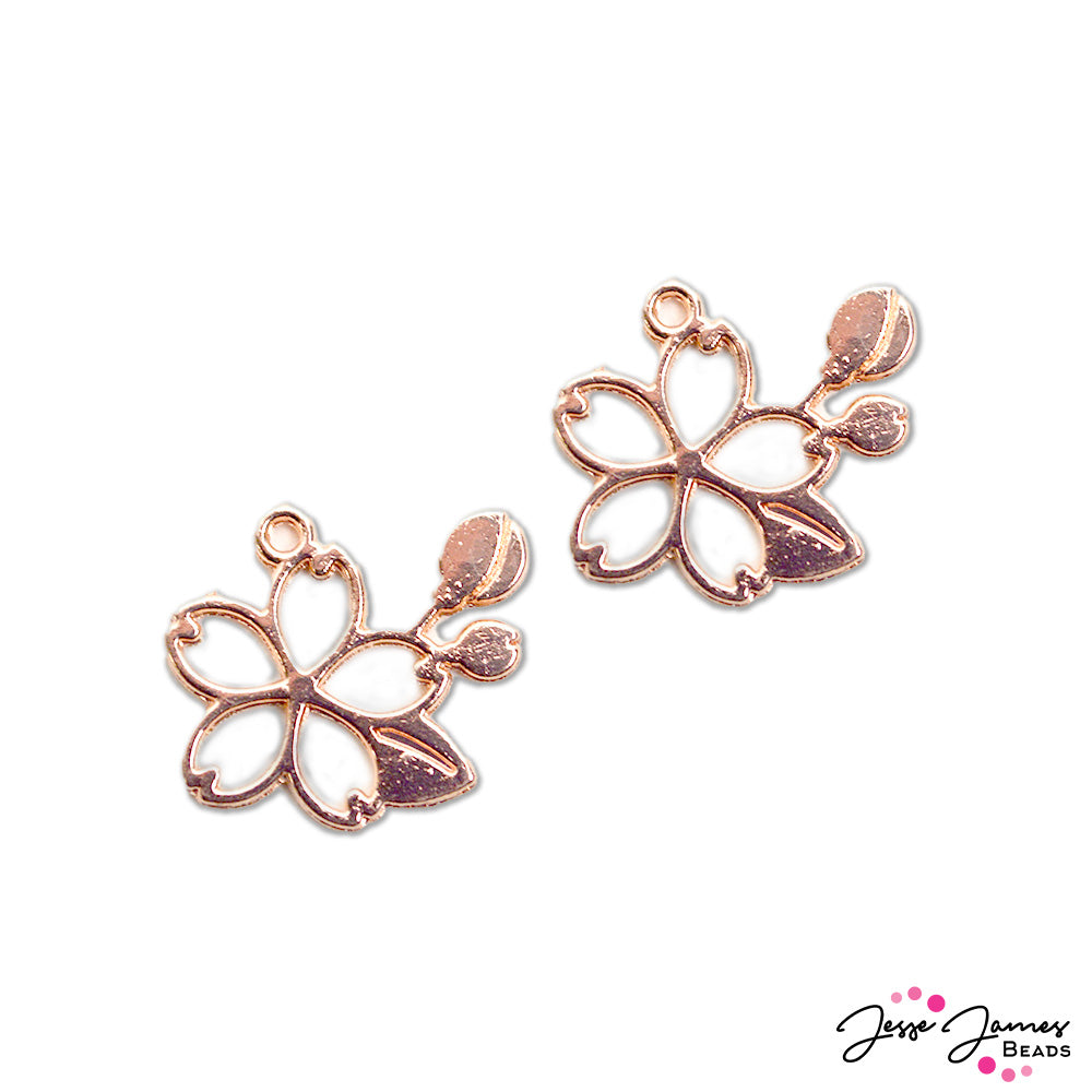 Cherry Blossom Charm Pair in Rose Gold