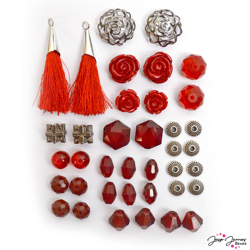 Gunmetal Roses Bead Mix Features rose caged crystals, faceted glass beads, bead caps, and more.