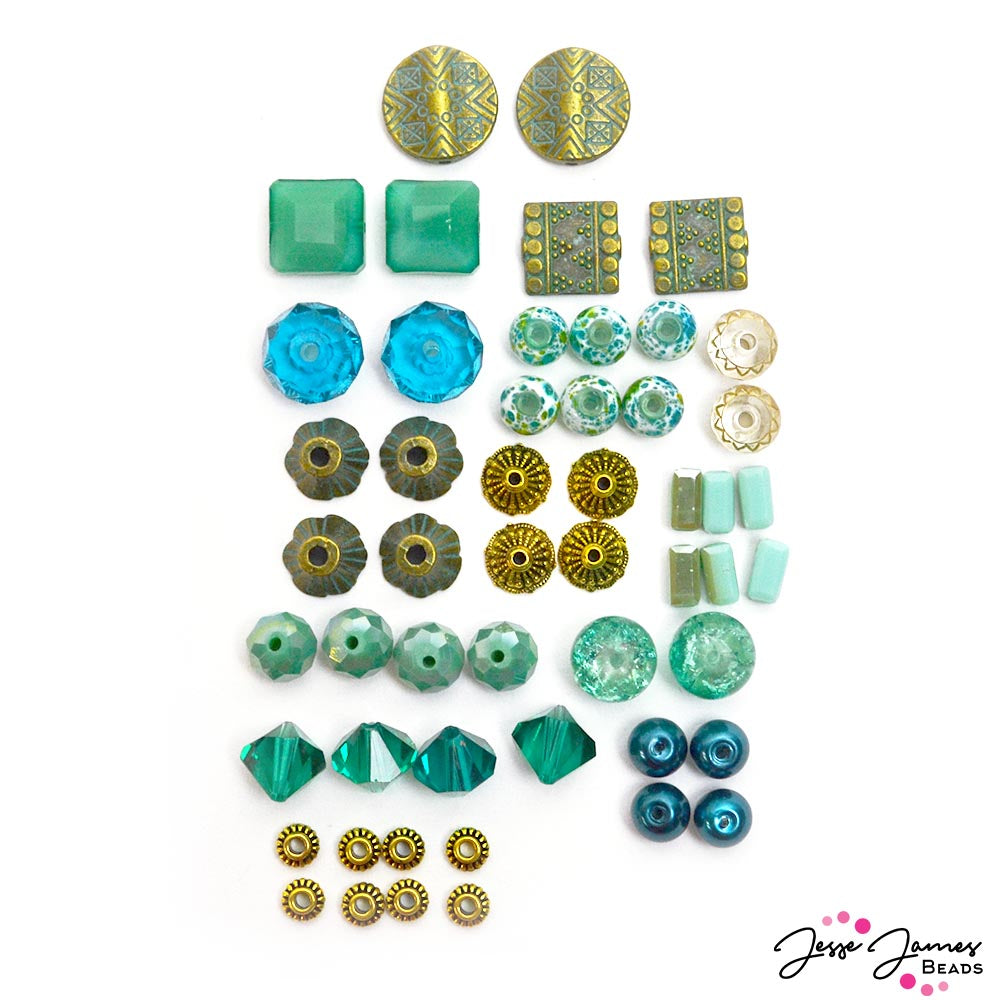 Color Trends Bead Mix in Ocean features faceted glass, custom metal bead caps, mini pearls, custom metal beads, and more.