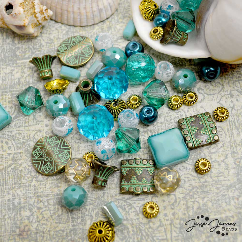 The beautiful Ocean inspired bead mix from Jesse James Beads featuring Nautical inspired beads.