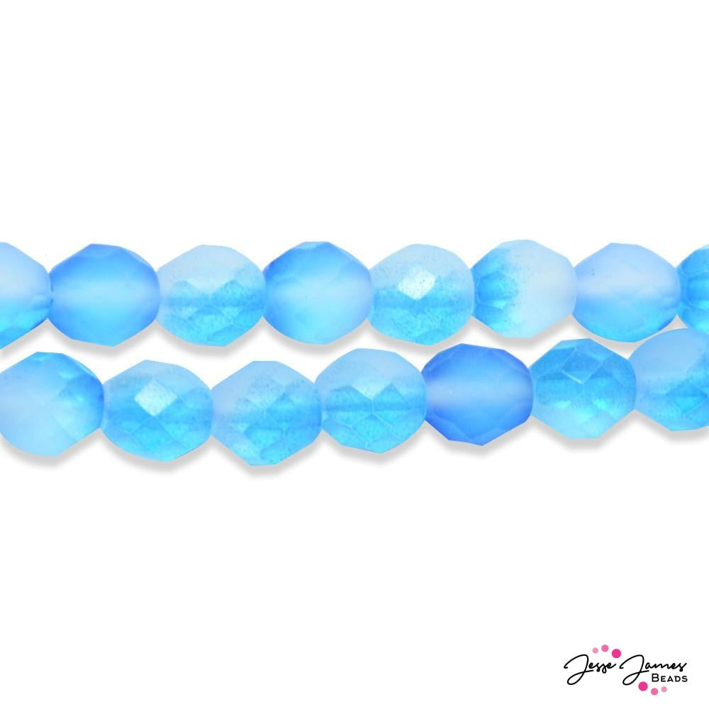 Matte Half Aqua Round Faceted Czech Beads