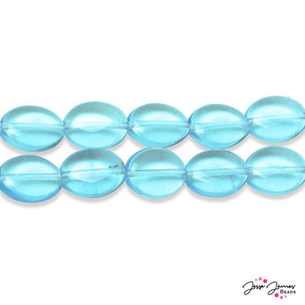 Aqua Blue Flat Oval Czech Beads