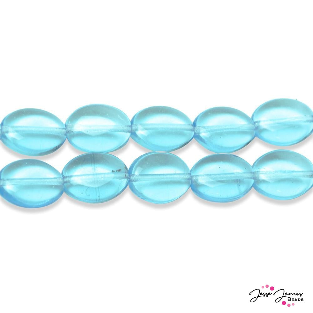 Aqua Blue Flat Oval Czech Beads