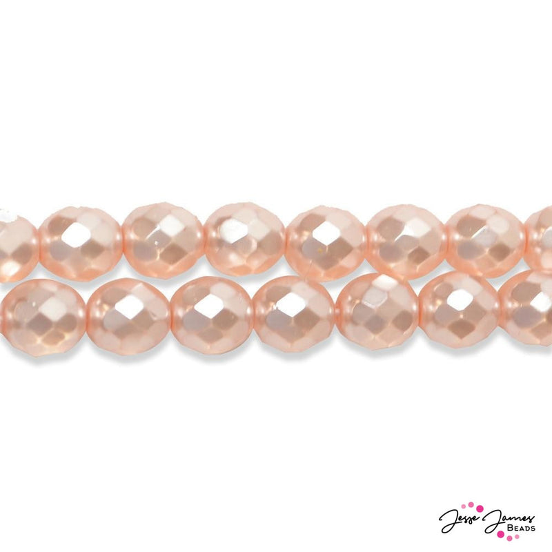 Light Rose Faceted Pearlized Round Czech Beads