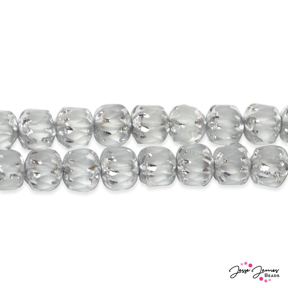 Matte Crystal and Silver Capped Fancy Czech Beads