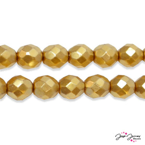 Golden Faceted Pearlized Round Czech Beads