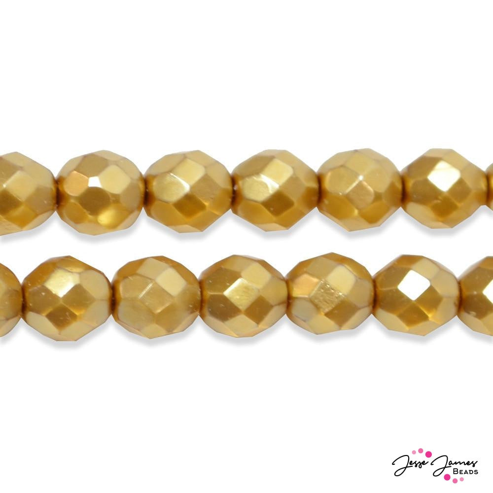 Golden Faceted Pearlized Round Czech Beads