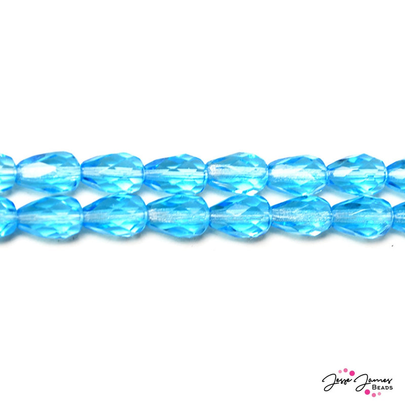Blue Aqua Multi Faceted Pear Shaped Czech Beads 10x7 mm 30 pieces