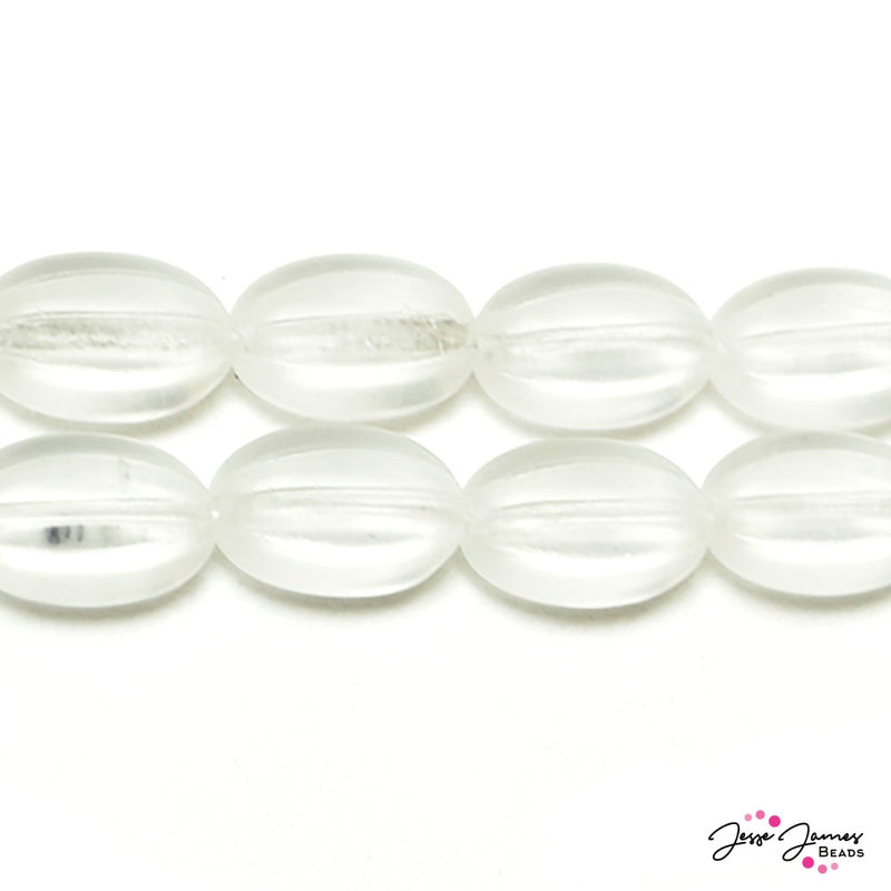 Crystal Matte Oval Mellon Ribbed Czech Beads 17x11 mm 25 pieces