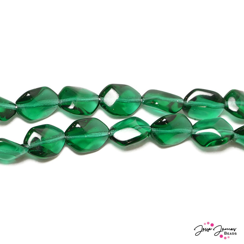 Green Emerald Green Cushion Octagon Nesting Czech Beads 14x10 mm 25 pieces