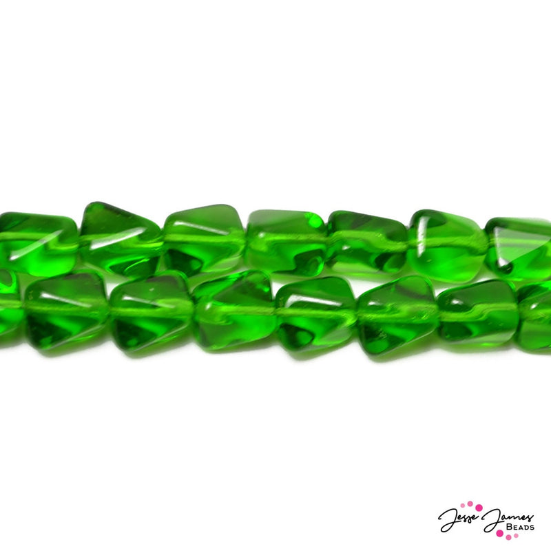 Green Light Emerald Twisted Cube Czech Beads 11x9 mm 50 pieces