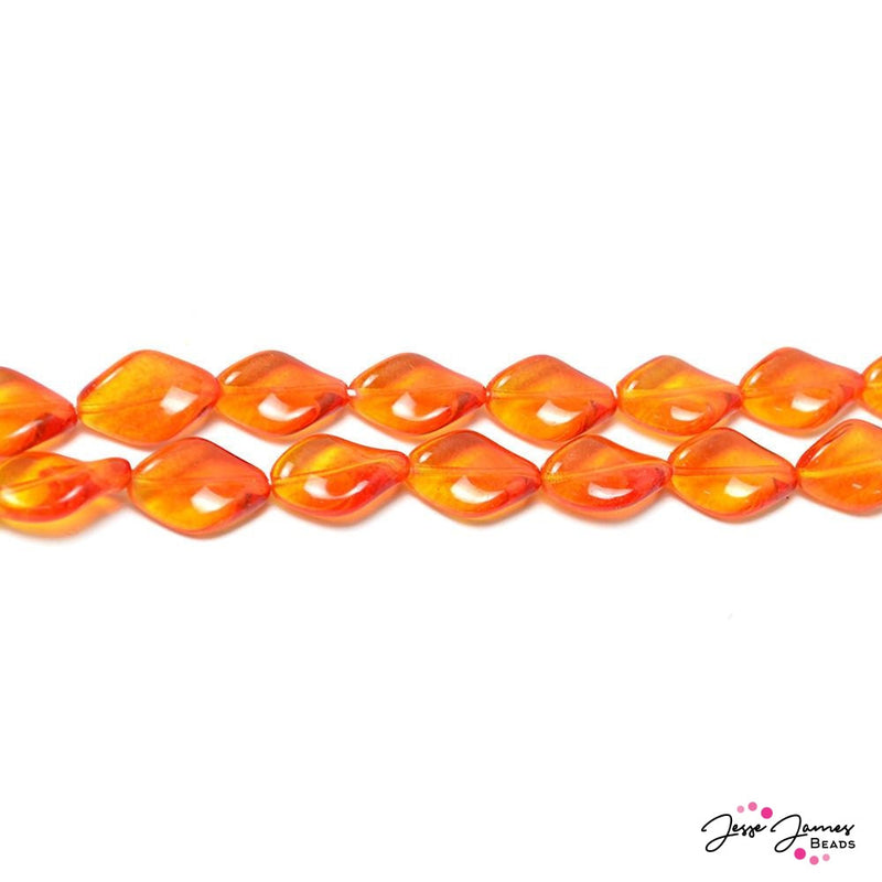 Orange & Yellow Twisted Czech Glass Beads