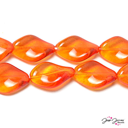 Orange & Yellow Twisted Czech Glass Beads 19x13 mm 15 pieces