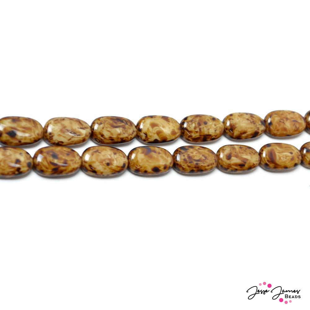 Brown Agate Oval Czech Glass Beads