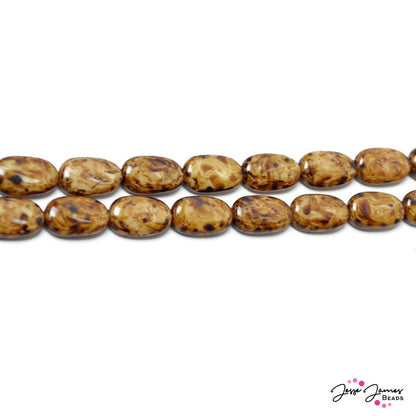 Brown Agate Oval Czech Glass Beads