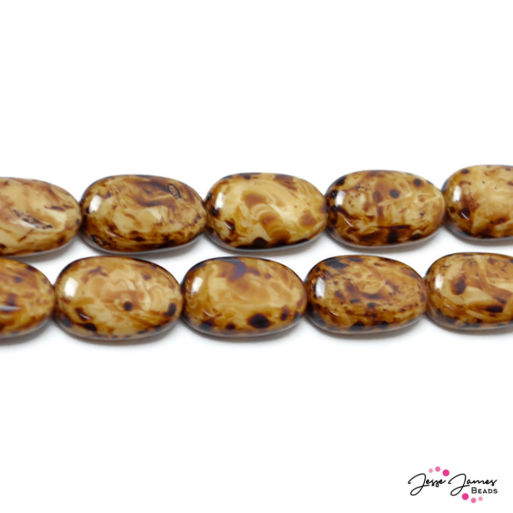 Brown Agate Oval Czech Glass Beads 14x8 mm 50 pieces