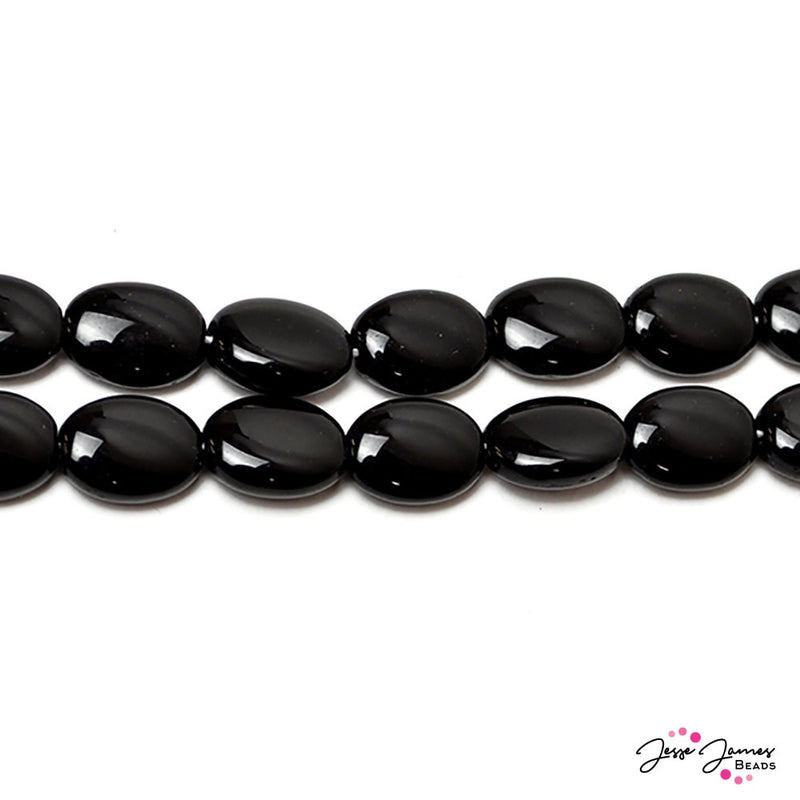 Black Jet Flat Oval Czech Glass Beads 12x9 mm 50 pieces