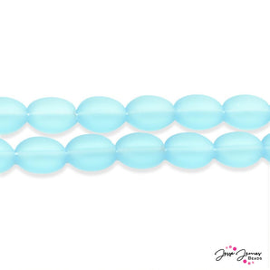 Matte Finish Aqua Blue Flat Oval Czech Beads 