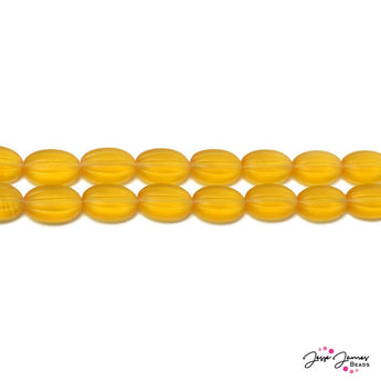 Matte Topaz Ribbed Oval Czech Glass Beads