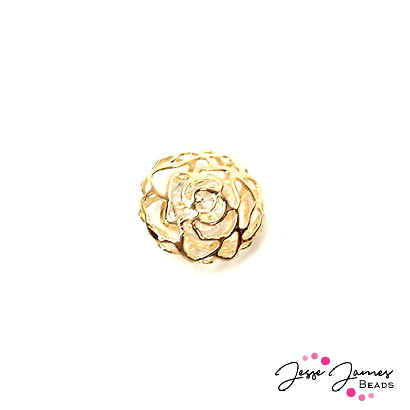 Gold Rose Cage Bead With Crystal