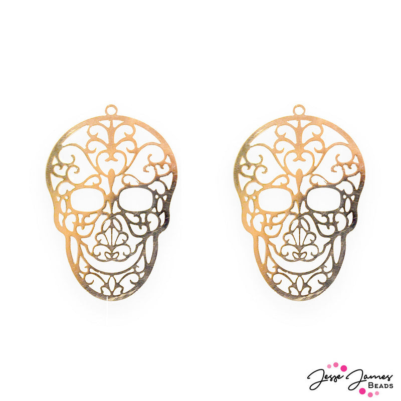 Gold Metal Skull Pendant Pair