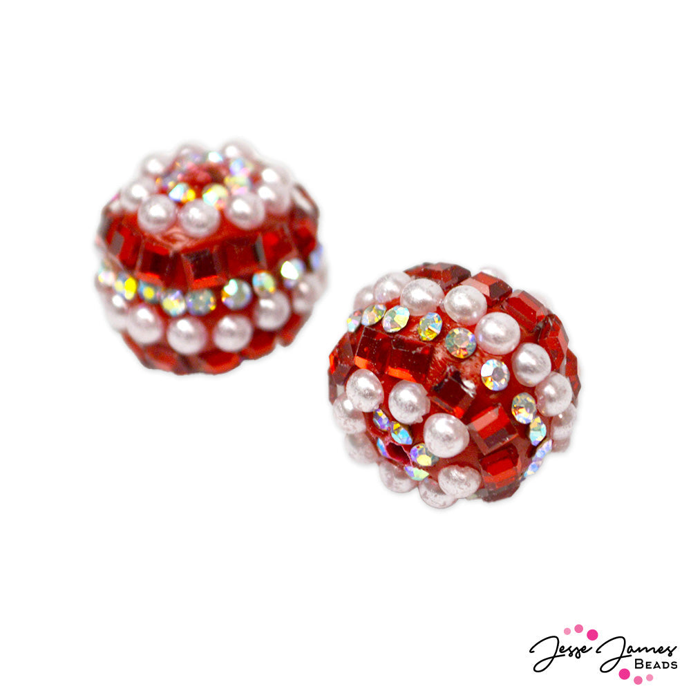 These holiday inspired beads sparkle all year round! This eye catching boho bead features disco ball tiles, pearl and AB rhinestone embellishments. Bohos come in a set of 2. Each bead measures approx. 16mm.