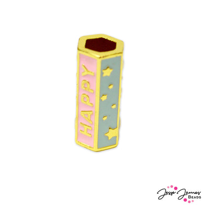 Create things that make you happy! This trendy enamel focal bead is a perfect addition to any bracelet or necklace to remind you to keep the good vibes rolling! Each bead measures 20.5mm x 8mm.