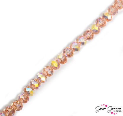 Super flashy peach beads are bright, beautiful and blend perfectly with JJB Goddess Bead Mixes. Get a set of 72 pieces per order. Jewelry designs for days! Beads measure 8mm x 6mm.