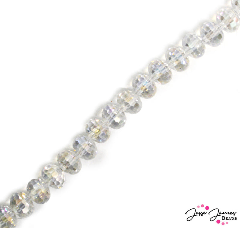 Crystal beads faceted so many times they captivate! Love sparkle? You need these beads. The crystal is perfectly cut to reflect the light, each with AB finishing to really reflect those rainbows. 70 beads per strand. Beads measure 9mm x 7mm.