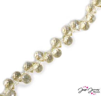 Faceted crystal glass beads in sparkling champagne! Bubble over on these pretty top drilled beads, a perfect match for the JJB Goddess Collection. 80 beads per strand. Each bead measures 10mm x 8mm.