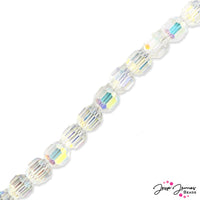 Crystal prism barrel shaped beads full of facets and AB sparkle shine. Create sparkling jewelry with the best glass beads. Approx 50 beads per strand. Each bead measures 10mm x 9mm.