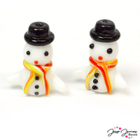 Feeling chilly? These adorable scarved snowman lampwork beads are ready to build jewelry with you. Each snowman measures 25x15 mm 1.5mm hole. Handmade lampwork beads may vary slightly from picture. Each bead has their own personality and unique quirks! 