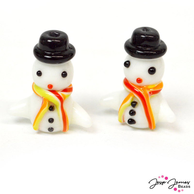 Feeling chilly? These adorable scarved snowman lampwork beads are ready to build jewelry with you. Each snowman measures 25x15 mm 1.5mm hole. Handmade lampwork beads may vary slightly from picture. Each bead has their own personality and unique quirks! 