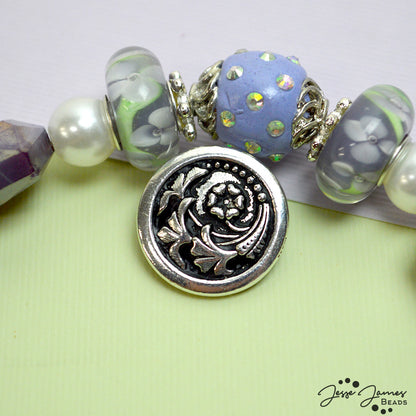 TierraCast Czech Flower Button in Silver