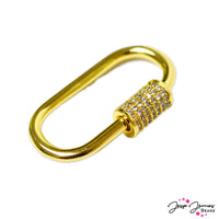 Add a bold and classic finish to any jewelry piece with this classic gold twist and lock clasp. This clasp features cubic zirconia and a twist to close seal, perfect for using with larger link chain! Each clasp measures 30mm x 26mm x 3mm.