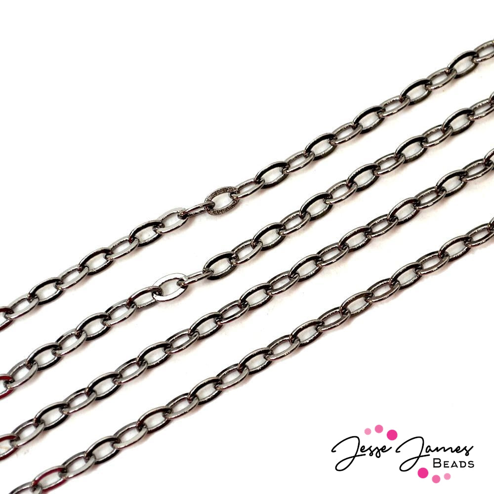 Chain Bitty Big Oval in Gunmetal