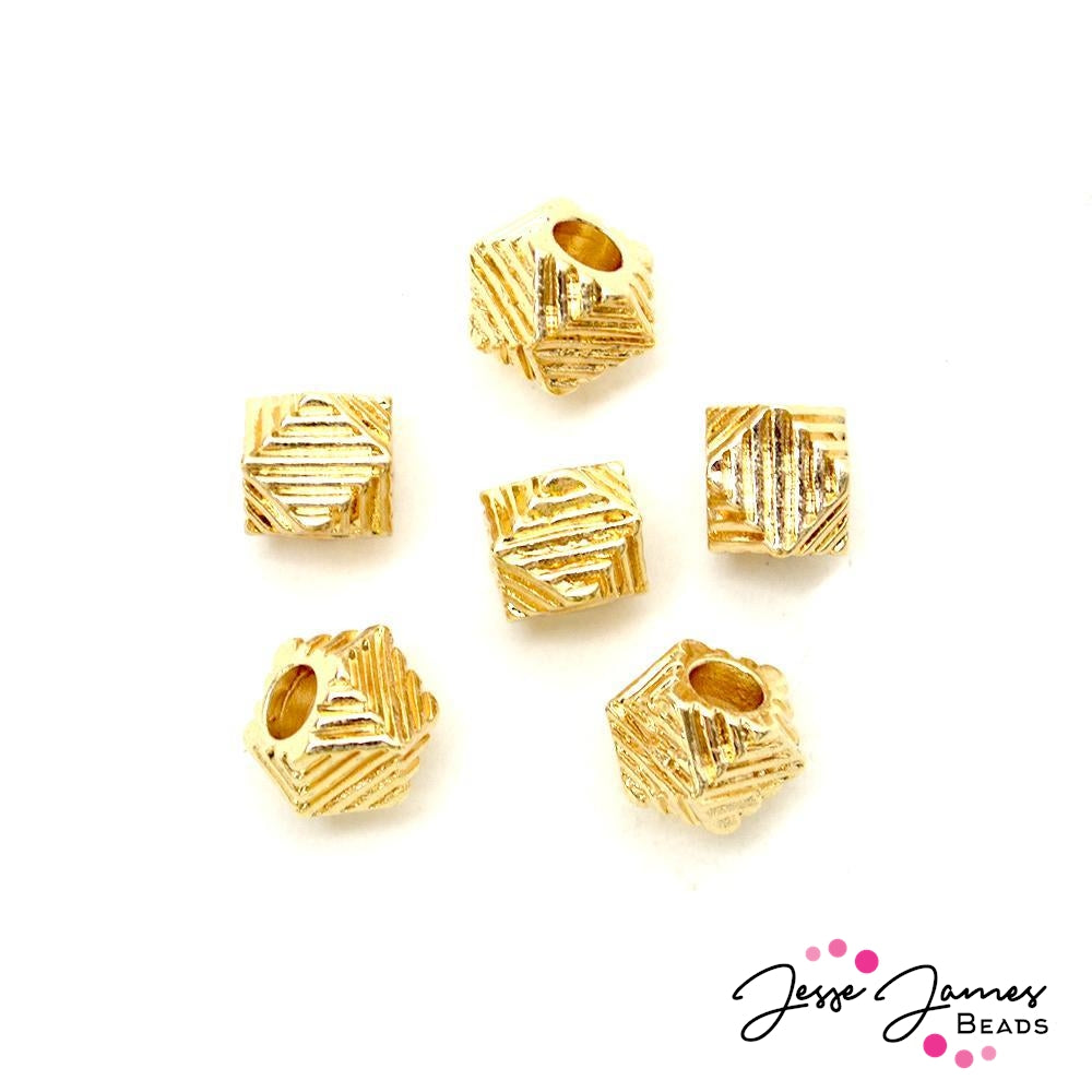 Bead Set Geo Dome Large Hole in Gold