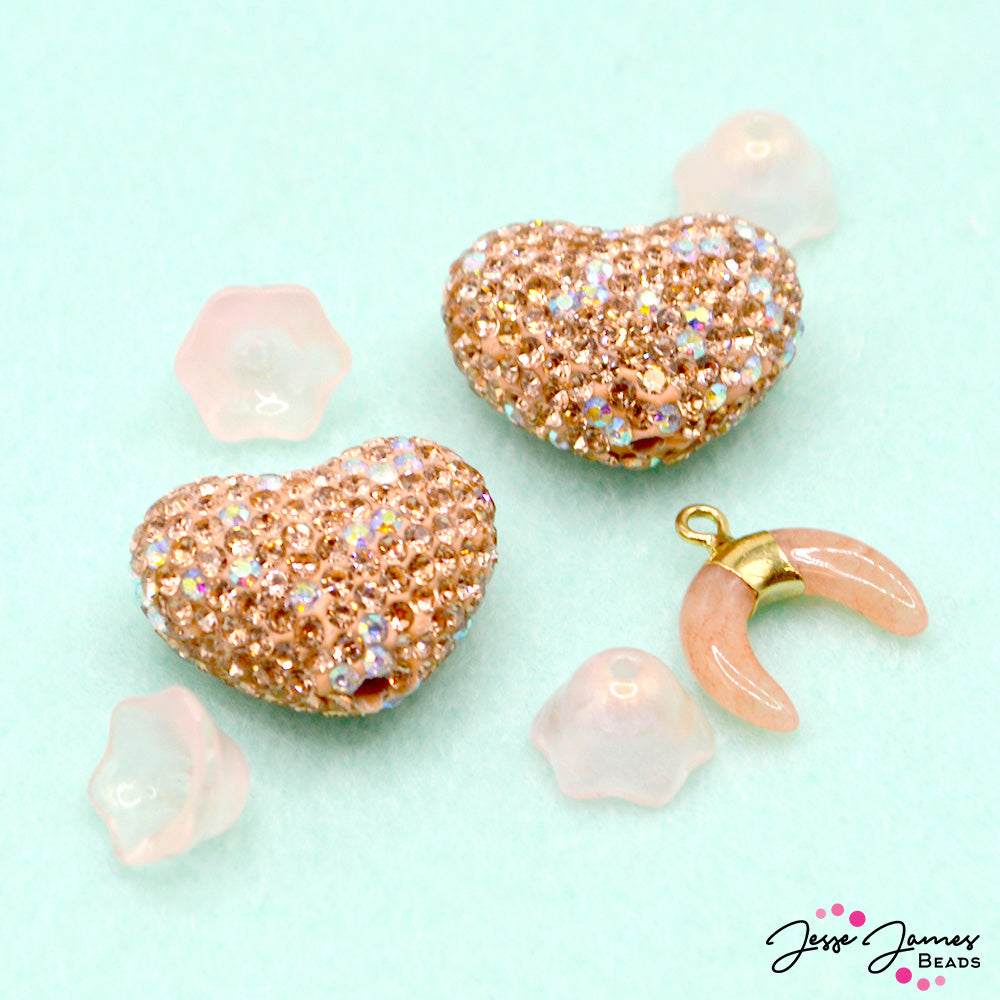 Rhinestone encrusted heart beads from Jesse James Beads