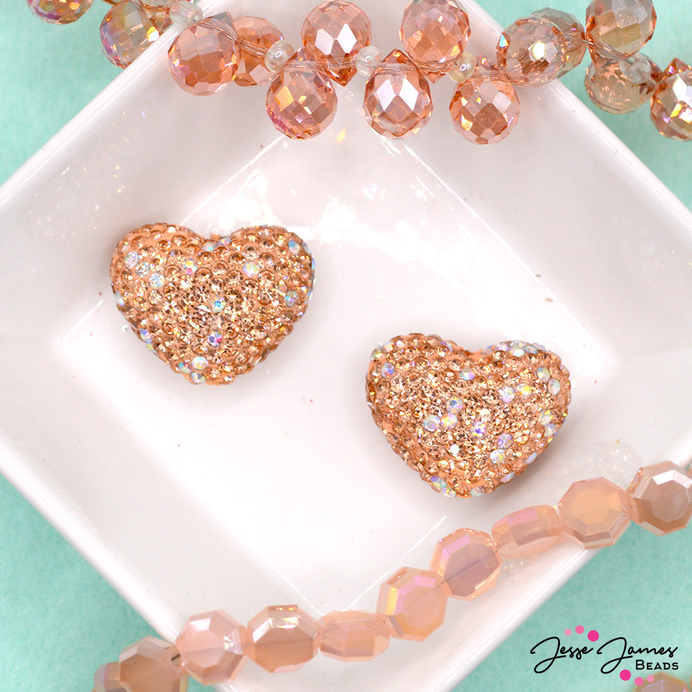 Peach Fuzz Love Rhinestone Beads
