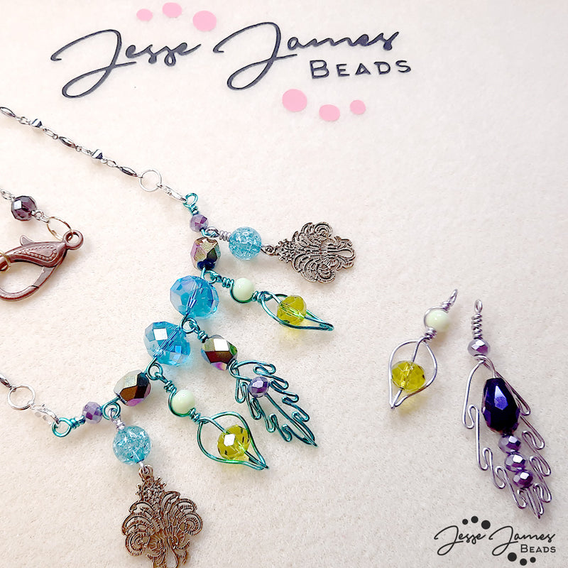 Wire-Wrapped Beaded necklace using Peacock Beads from Jesse James Beads. Tutorial by Jem Hawkes.