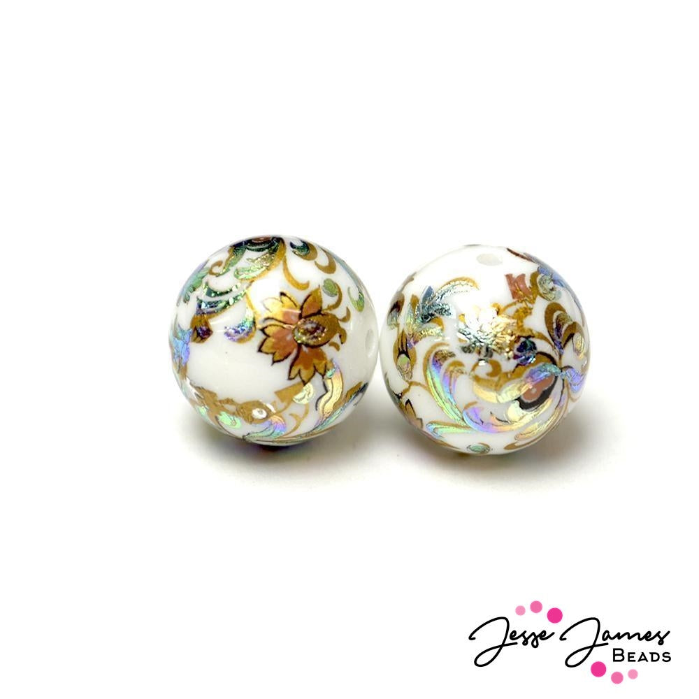 Peacock Twirl 16MM Japanese Tensha Bead Pair