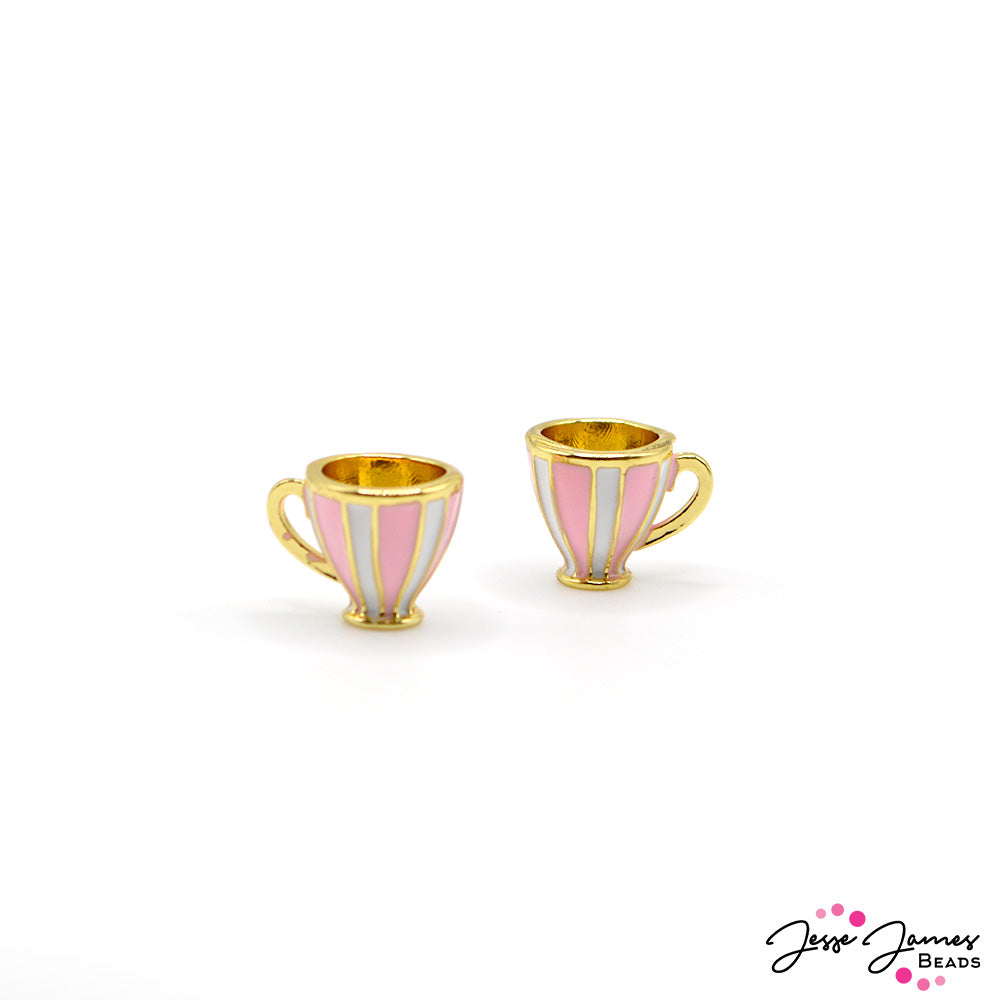Enamel Teacup Charms in Tea Party Pink Jesse James Beads