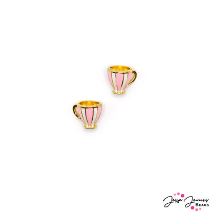 Enamel Teacup Charms in Tea Party Pink