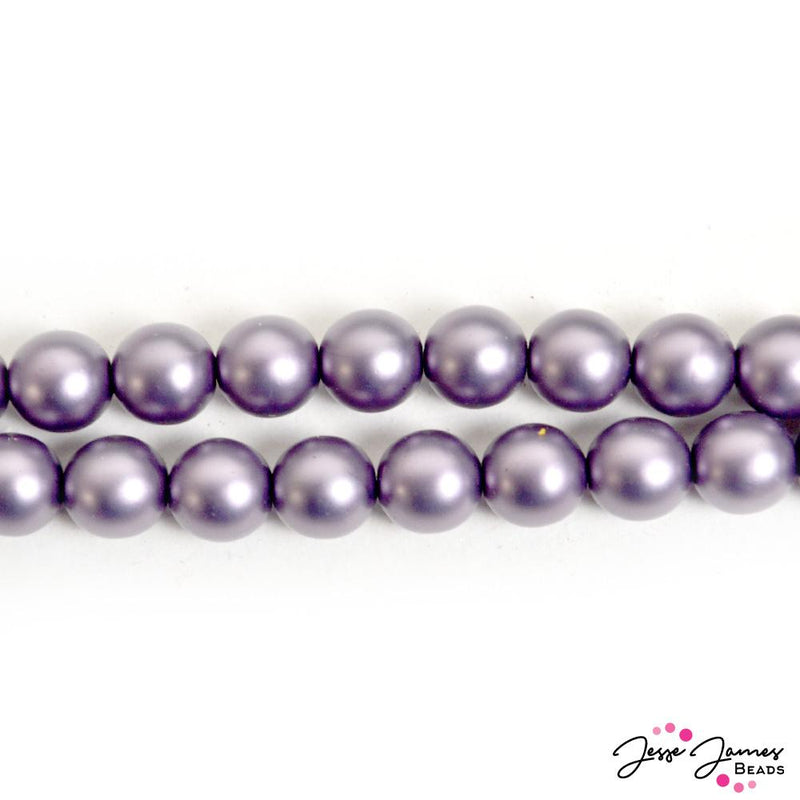 Purple Czech Glass Matte Pearls in Wisteria