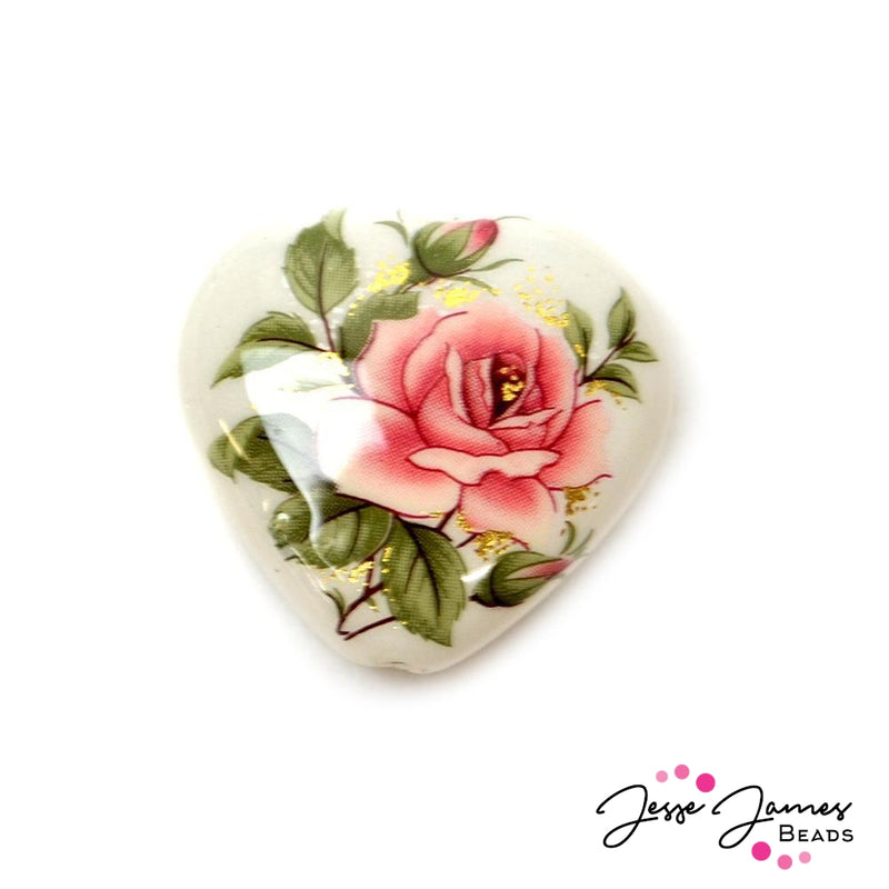 Victorian Rose Heart Japanese Tensha Bead 24mm